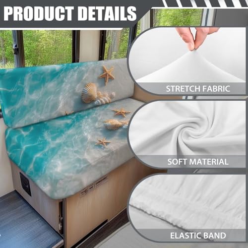 RV Dinette Cushion Covers Camper Dinette Cushion Covers, Beach Sea Shell RV Seat Cover Couch Covers Sofa Seat Protector Stretchable Covers for Camper Car Bench - color: Beach Sea Shell