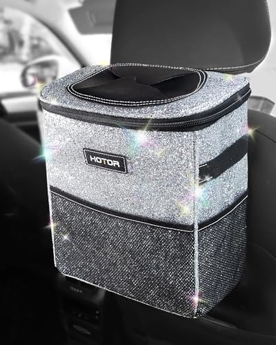 HOTOR Car Trash Can with Lid and Storage Pockets - 100% Leak-Proof Organizer, Waterproof Garbage Can, Multipurpose Trash Bin for Car, 2 Gallons, Sparkle White - color: S2 Sparkle White, size: 2 Gallons