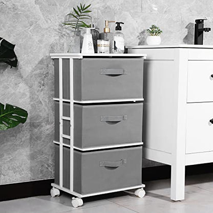 MAX Houser Dresser Tower with 3 Drawers,Fabric Dresser Drawer Organizer Unit,Dresser Chest with Wood Top,Vertical Storage Dresser,Small Dresser for Bedroom,Office-Dark Grey | Fabric Storage Organizer Unit, Chest of Drawers with with WoodTop, Small Vertica