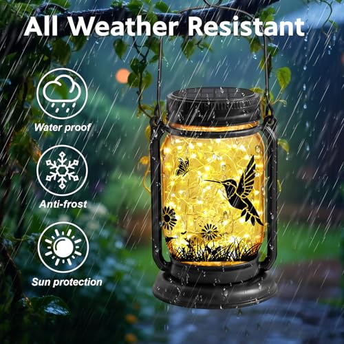 Hummingbird Solar Lanterns 3-in-1 Outdoor Waterproof - Birthday Gifts for Women Mom Christmas, Mason Jar Hanging Lanterns with Stake, Garden Decor Lights for Patio Yard Porch Lawn Balcony Decorations - style: Hummingbird