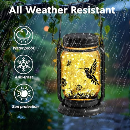 Hummingbird Solar Lanterns 3-in-1 Outdoor Waterproof - Birthday Gifts for Women Mom Christmas, Mason Jar Hanging Lanterns with Stake, Garden Decor Lights for Patio Yard Porch Lawn Balcony Decorations - style: Hummingbird