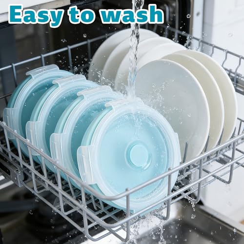 2pcs Collapsible Dog Bowls, Silicone Food & Water Travel Bowl with Lid Portable Expandable Pet Feeding & Drinking Cup/Saucer for Walking, Kennels, and Camping 350ml (Blue) - color: Blue