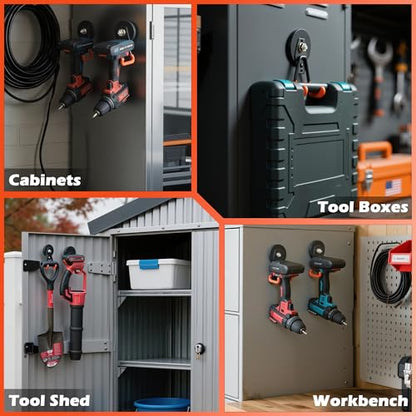 ULIBERMAGNET New Upgraded Heavy Duty Magnetic Garage Hooks,6 Pack Strong Large Magnet Hooks for Power Drill,Garden Tools,Hose,Pegboard,Garage, Workshop,Magnetic Storage Hook for Hanging(Orange) - style: V1 Pro 2.59" Strong Medium L Orange 6PC