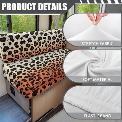 Brown Leopard Gradient Print 2Pcs RV Dinette Cushion Covers Camper Cushion Stretch Slipcover Furniture Protector for RV Camper Sofa Backrest & Bench Covers, 2Set - color: Brown Leopard Gradient