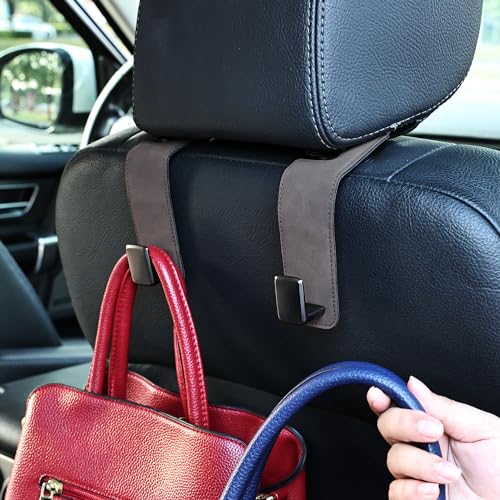 Amooca Car Seat Back Hook Universal Auto Storage Hanger Suede with Metal Car Seat Organizer for Handbag Purse Coat Umbrellas Grocery Bags 2 Pack Brown - color: Brown
