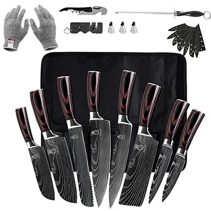 FULLHI Knife Set, 14pcs Japanese Knives Set, Premium German Stainless Steel chef Knife Set - color: Coffee wood, size: 14 Piece Knife Set