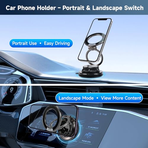 MagSafe Car Phone Holder, Strong Suction Cup 360° Adjustable Magnetic Phone Mount for Dashboard Windshield, Universal Car Phone Stand Compatible with iPhone 17 16 Pro Max and All Smartphones - color: Black