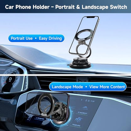 MagSafe Car Phone Holder, Strong Suction Cup 360° Adjustable Magnetic Phone Mount for Dashboard Windshield, Universal Car Phone Stand Compatible with iPhone 17 16 Pro Max and All Smartphones - color: Black