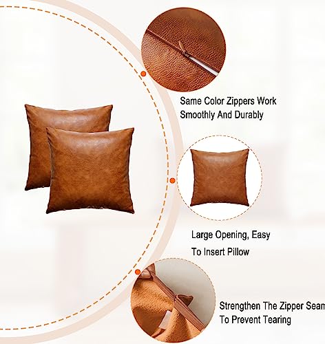 Faux Leather Throw Pillow Covers, 20x20 Inch Set of 2 Brown Lumbar Boho Modern Square Home Decorative Pillow Cases for Outdoor Living Room Couch Bed Sofa Bedroom Cushion Covers - size: 20" x 20" (Pack of 2)
