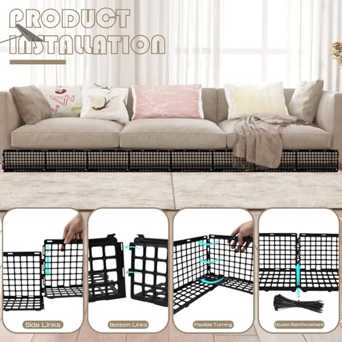 12 Pcs Under Couch Blocker for Bed Adjustable Furniture Plastic Under Bed Blocker with 30 Ties Black Couch Barriers for Dogs Pets Cats (Style 1) - color: Style 1