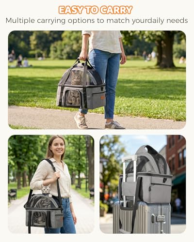 BurgeonNest Top-Expandable Large Cat Carrier, Soft-Sided Cat Bag Carrier for Medium & Large Cats Up to 15 lbs, Upgraded Small Dog Car Seat, Pet Travel Bag with Full-Open Canopy - size: Medium-Full-Open