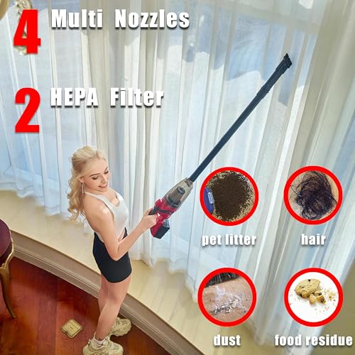Cordless Vacuum Cleaner for Milwaukee Battery,Wireless Handheld Power Vacuum Cleaner for Home, Boat, Workshop, Car, Pet Hair, Furniture(Tool Only No Battery), Red