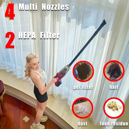 Cordless Vacuum Cleaner for Milwaukee Battery,Wireless Handheld Power Vacuum Cleaner for Home, Boat, Workshop, Car, Pet Hair, Furniture(Tool Only No Battery), Red
