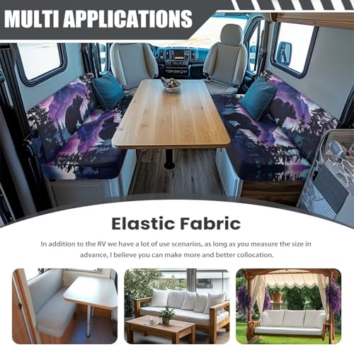 RV Dinette Cushion Covers Replacement Bear Forest RV Camper Cushion Covers Stretch Camper Cushion Slipcovers for RV Sofa - color: Bear Forest