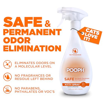 Pooph Pet Odor Eliminator and Litter Box Deodorizer - 2-32oz Bottles - Dismantles Odors on a Molecular Basis, Freshens Cat Litter Boxes, Removes Urine, Feces, and Ammonia Odors