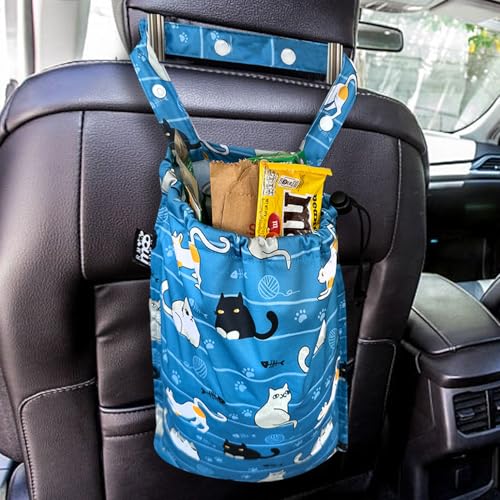 Cute Hanging Car Trash Garbage Bag 100% Leakproof Waterproof Multipurpose for Car Back Front Seat Console with Hanging Strap (Cats Play) - color: Cats Play