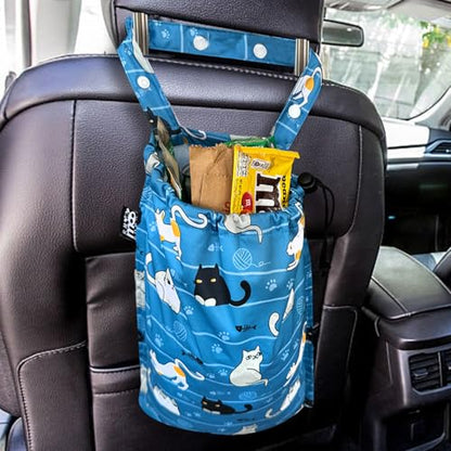 Cute Hanging Car Trash Garbage Bag 100% Leakproof Waterproof Multipurpose for Car Back Front Seat Console with Hanging Strap (Cats Play) - color: Cats Play
