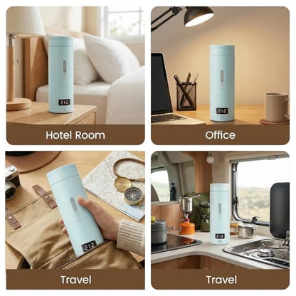 Portable Electric Kettle for Travel, Small Hot Water Kettle with NTC Temperature Control and Auto Shut-Off, 316 Stainless Steel, Blue 120V & 15oz - color: Light blue