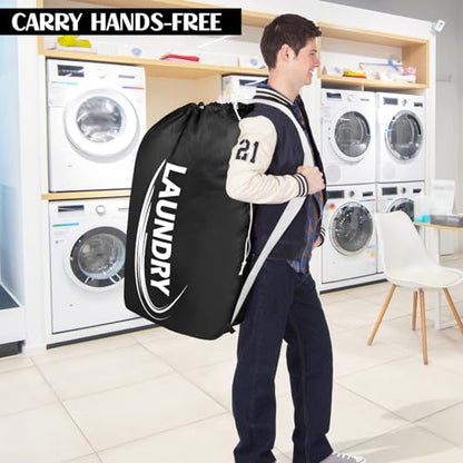 Sylfairy 2 Pack XL Laundry Bag with Strap,Heavy Duty Travel Laundry Bag,Rip-Stop Dirty Clothes Shoulder Bag with Drawstring,Easy Fit a Laundry Hamper or Basket Travel Essentials - color: Black+Grey