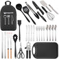 Wesqunie Camping Essentials Cooking Utensils Set - 30Pcs Camp Kitchen Cookware Set, Stainless Steel & Silicone, Camping Gear Equipment Must Haves for RV Picnic Grill - color: Black-pro