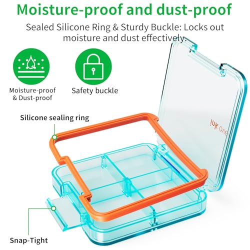 Small Pill Box, Travel Pill Organizer, Small Pill Case, Pill Container for Purse 4 Compartments, Daily Compact Travel Medicine Holder for Vitamins Medication (Blue) - color: Blue