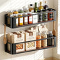 Wall Mounted Spice Rack, Black, 2 Pack | 2 Hooks Included, Screw or Adhesive Installation, For Stove Cabinet Pantry Door, Kitchen and RV Use - size: 2 pack