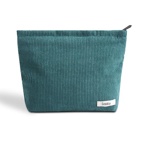 Cosmetic Bags for Women - Corduroy Cosmetic Bag Aesthetic Women Handbags Purses Smile Dots Makeup Organizer Storage Makeup Bag Girls Case Bags (Pure Dark green) - color: Pure Dark green