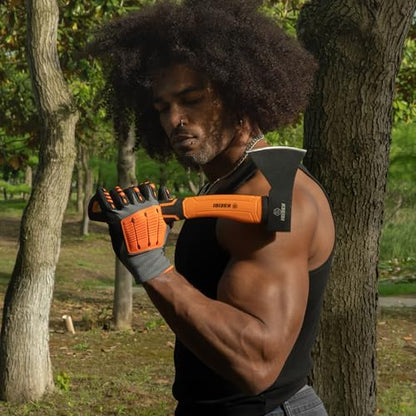 KSEIBI Wood Axe, Small Outdoor Camp Hatchet for Splitting and Kindling Wood, Forged Steel Blade with Anti-Slip and Shock Reduction Handle Great Throwing Axes and Hatchets (Modern) - style: Modern Orange