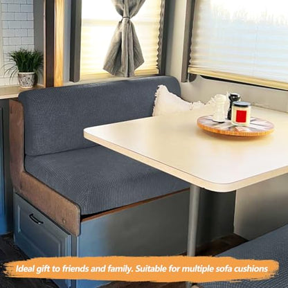 Grey RV Dinette Cushion Cover,Washable Elastic Cushion Slipcovers Stretchable RV Sofa Cover-Loveseat Sofa Furniture Protector for RV Camper Car Bench Seats, Backrest Cover Bench Cover