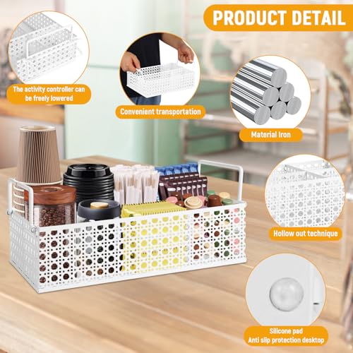 Metal Coffee Bar Organizer Countertop With Handles, Station Accessories, Pods Holder, and Tea Condiment Organizer - Mesh White - style: Mesh White -4 compartments