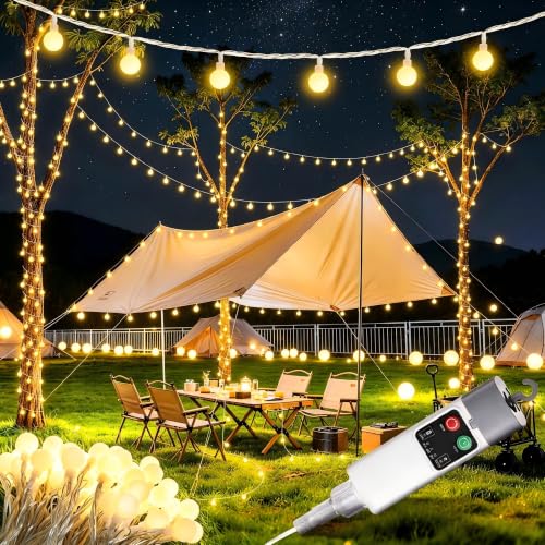 Joomer Rechargeable Camping String Lights, 33FT 100LED Waterproof Globe Lights with Timer and 13 Modes, Portable Tent Lights for Camping, Hiking, Outdoor Decoration (Warm White) - color: Warm White, size: 33FT-Globe
