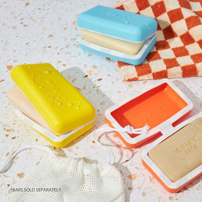 BRIXY Beauty Bar Travel Case Set – 3 Pack Soap Bar Travel Containers, Leakproof Portable Soap Holder, Durable Silicone, Magnetic Seal, TSA Friendly (Yellow, Blue, Orange) - color: Yellow, Blue, Orange