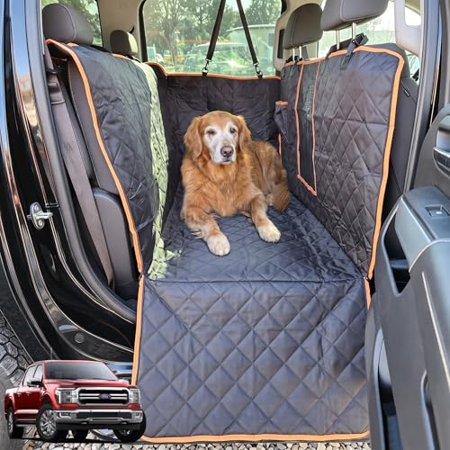 Truck Seat Cover for Dogs with Flip-Up Rear Seats 100% Waterproof Heavy Duty Pet Floor Hammock with Mesh Visual Window Senior Dog Friendly & Nonslip Fits Ford F150,F250 RAM 1500,Silverado - color: BLACK