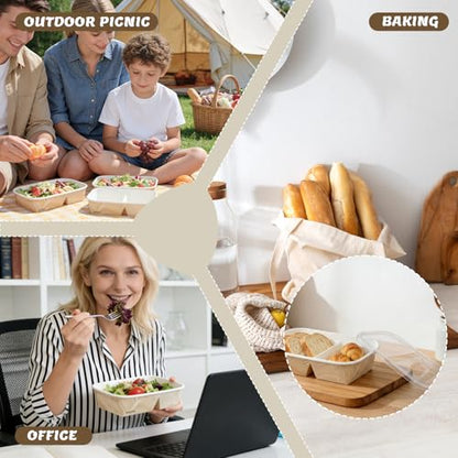 8 Pack 32oz Paper Lunch Box Bento Boxes, 2-Compartment Food Storage Containers with Lids, Leakproof Soak-Proof Microwave Safe, Disposable To Go Boxes for Picnic Office Catering, Transparent Lid - color: Transparent