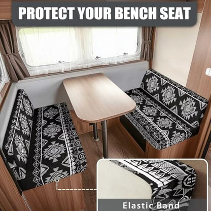 Black Tribal Pattern RV Dinette Cushion Covers South Western RV Seat Covers Dinette Booth Set - 1 Backrest & 1 Bench Cover,Camper Cushion Covers Stretch Couch Cover for RV Camper Sofa - color: Black Tribal Pattern