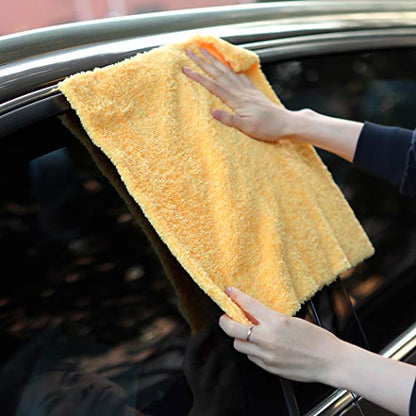 CARCAREZ Microfiber Towels for Cars, Car Drying Wash Detailing Towel with Plush Edgeless Microfiber Cloth (Yellow) - color: Yellow
