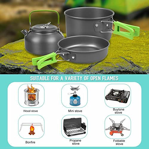 8Pcs Set Camp Cookware Camping Cooking Portable Mess Kit Backpacking Gear Non-Stick Pot Kettle Camping Pots and Pans Chopping Board Folding Tableware for Camping Hiking Picnic