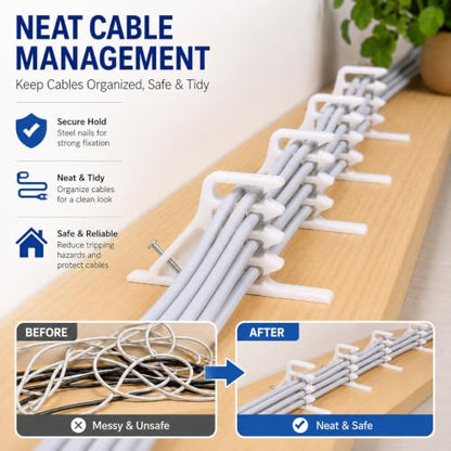 200 Pcs Multi-Cable Staples, Cable Stackers with Steel Nails Compatible with Romex NM Cable Coaxial, CAT5 CAT6 Data Cable, Electrical Wire Clip for Wood Studs In-Wall Wiring and Cable Management White - color: White-Without Locking Clip