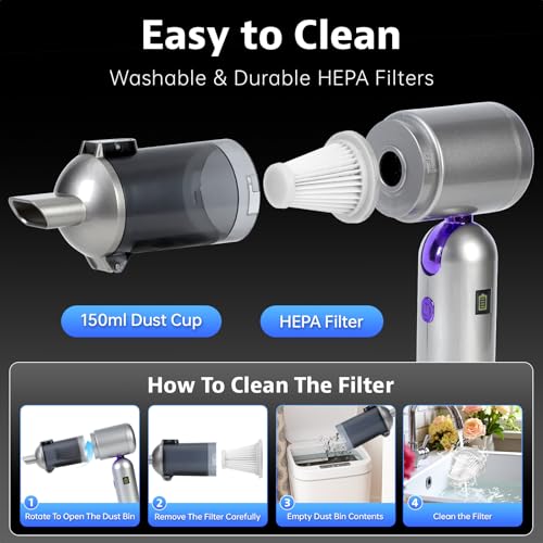 Bug Vacuum Catcher, Mini Handheld Car Vacuum Portable Cordless, 180° Foldable, 17KPa Powerful Suction, Rechargeable Cleaner for Insects, Spiders, Home, Travel & Garden, AeroVac Car Vacuum V15 Pro