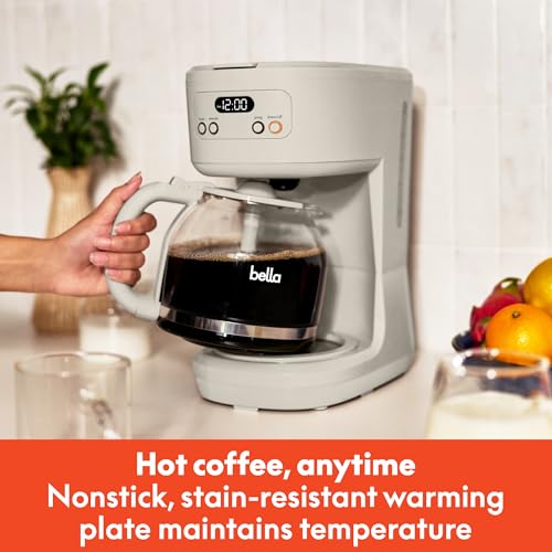 BELLA 12 Cup Programmable Coffee Maker, Reusable Dishwasher Safe Accessories, Easy LCD display, Auto Shutoff, 900 watt, Oatmilk - color: Oatmilk