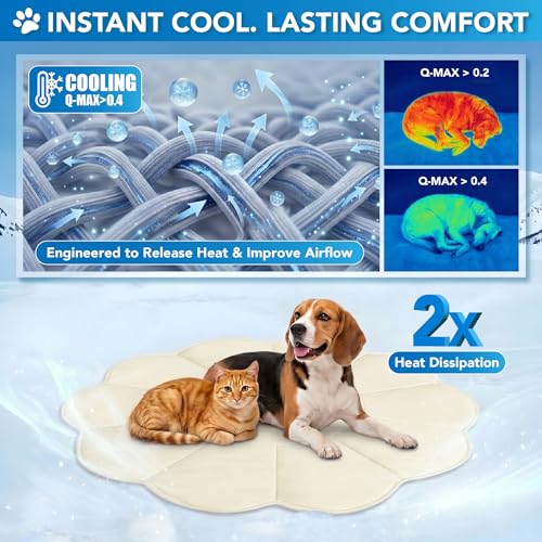 PetAmi Dog Cooling Mat, Flower Shape, Pet Pad with Cooling Nylon & Soft Fleece, Q-Max > 0.4 Reversible All Season Blanket for Dogs & Cats, Medium 44x44 in, Beige - color: Beige, size: Medium