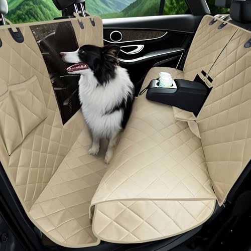 Lassie 4 in 1 Full Coverage Dog Car Floor Hammock,100% Waterproof Dog Car Seat Covers for Back Seat with Mesh Window for Sedans,Backseat Bench Protector for Cars, SUVs and Trucks etc - color: Khaki, size: Standard