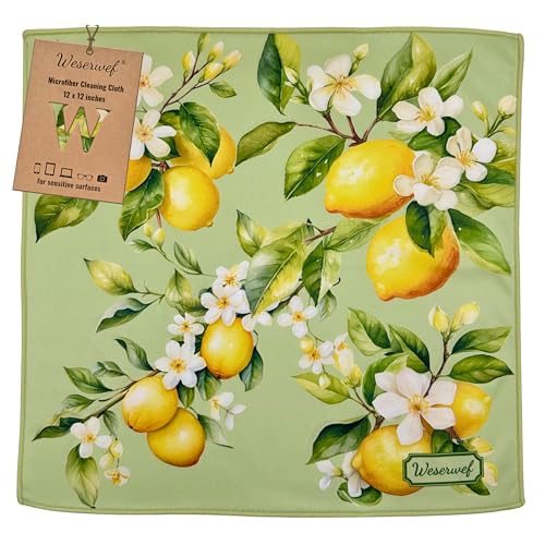 WESERWEF Design Microfiber Glasses Cleaning Cloth – Premium Cleaning Cloth for Eyeglasses, Screens, Tablets, Cameras & Lenses, 12" x 12", Ultra-Soft & Scratch-Free (Lemon) - color: lemon