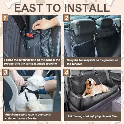 Suzile Dog Car Seat Bed for Large Under 100lbs Dogs Fully Detachable and Washable Car Bed with Safety Tethers Comfortable Dog Protector for Home Travel Camping, 49'' x 22" (Black)