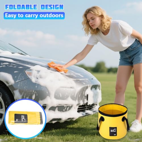 Bittwee 20L 5 Gallon Car Collapsible Bucket with Handle, Outdoor Vehicle Washing Water Folding Container, Leakproof Portable Automotive Wash Basin, Universal for SUV RV Truck (Yellow) - color: Yellow