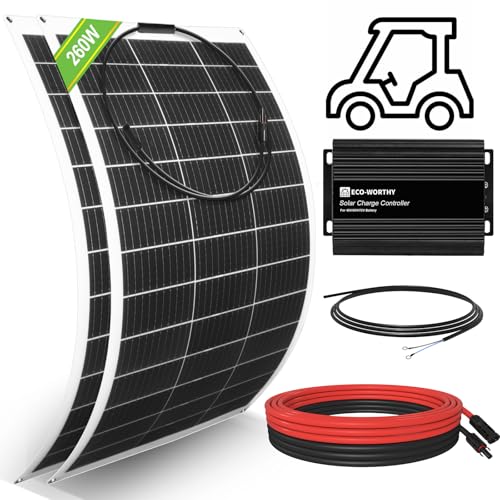 ECO-WORTHY 260W Flexible Solar Panel Kit for Golf Cart,1040wh/day Generation,Charge While Driving,Extend Battery Life,Go Further：2pcs 130W Solar Panel,24V/36V/48V/60V/72V MPPT Boost Charge Controller - size: 260W Golf Cart Solar Kit