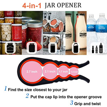 Bloss Jar Opener Bottle Opener Jar Gripper for Weak Hands, Seniors With Arthritis and Children, 4 in 1 Multi-Function Non Slip Colorful Can Opener Tool Get Lids Off Easily, Black Red - color: Black Red