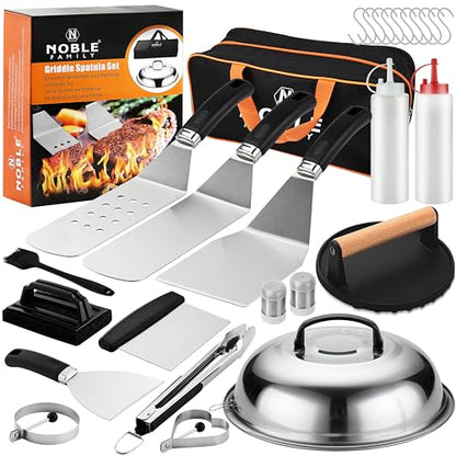 N NOBLE FAMILY 27 PCS Griddle Accessories Kit, Flat Top Grill Accessories Set for Camping, Professional Griddle Spatula Set with Melting Dome, Burger Press for Outdoor BBQ Teppanyaki - style: Orange Griddle Accessories