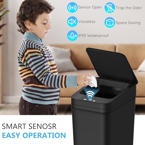 jinligogo 3Pack Bathroom Small Trash Can with Lid, 2.6 Gallon Touchless Automatic Garbage Can Slim Waterproof Motion Sensor Smart Trash Bin for Bedroom, Office, Living Room-Black - color: Black