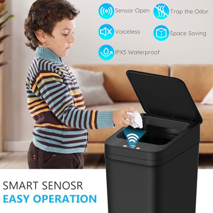 jinligogo 3Pack Bathroom Small Trash Can with Lid, 2.6 Gallon Touchless Automatic Garbage Can Slim Waterproof Motion Sensor Smart Trash Bin for Bedroom, Office, Living Room-Black - color: Black